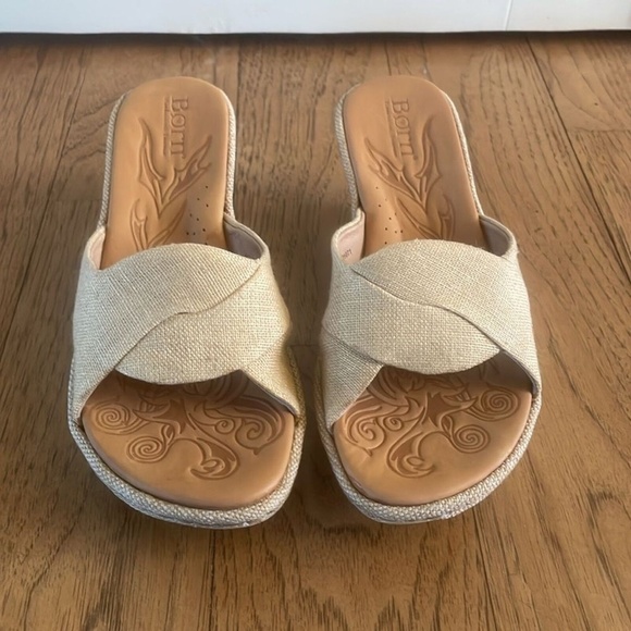 Born -  Wedge Open Toe Slip On Wedge Sandal Shoes Tan Size 6 Size 36.5 - Picture 2 of 13